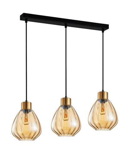 Interior Bronze Amber Wine Glass Ribbed 3 Light Island Pendant - TULIP1X3S-Island Pendant Lights-CLA Lighting