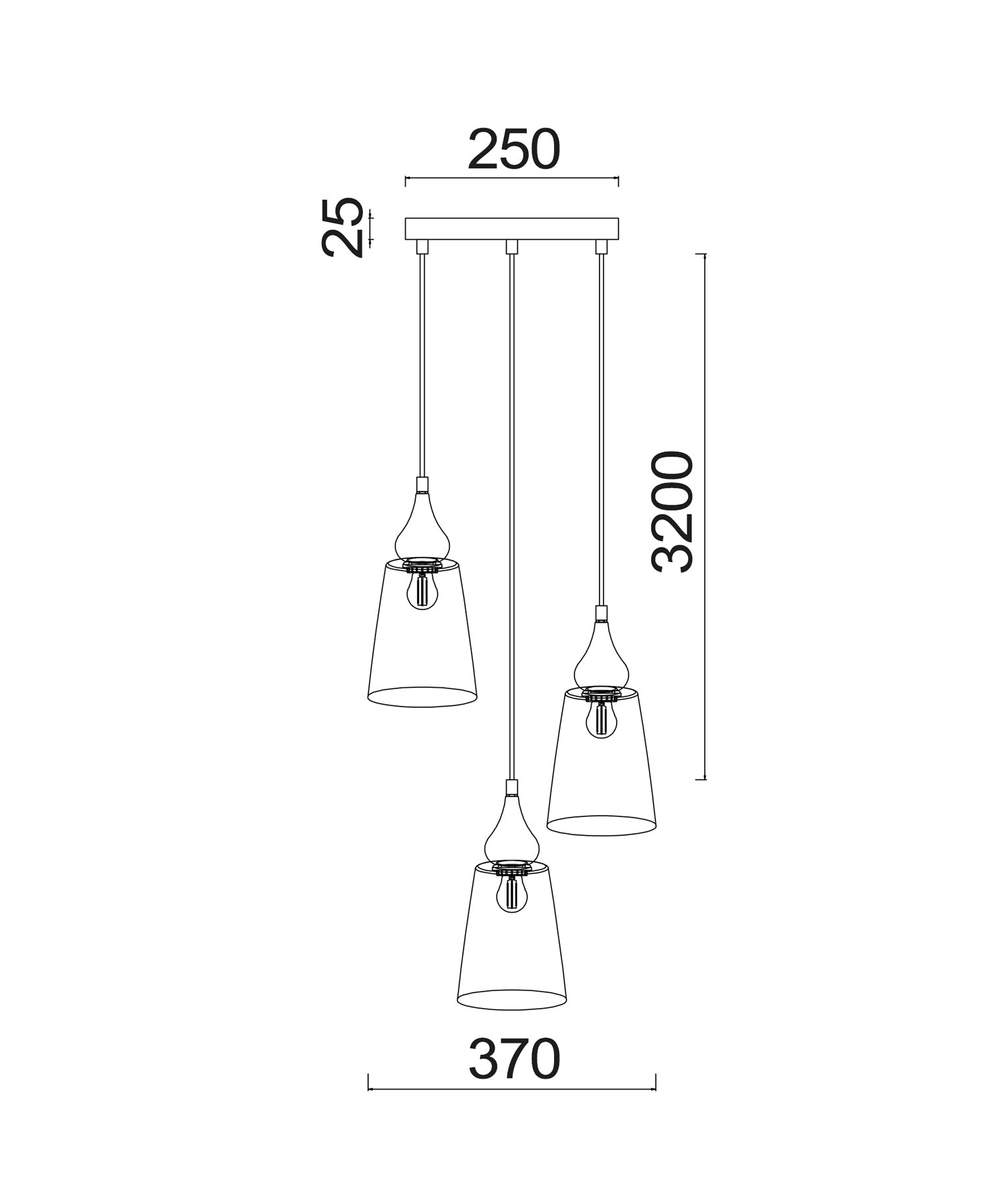 Interior Ellipse Glass Shape 3 Light Cluster Pendant Black Smoke - JEREZ2X3R-Cluster Pendants-CLA Lighting