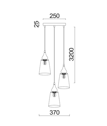 Interior Ellipse Glass Shape 3 Light Cluster Pendant Black Smoke - JEREZ2X3R-Cluster Pendants-CLA Lighting