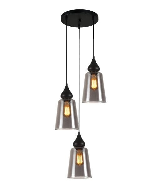 Interior Ellipse Glass Shape 3 Light Cluster Pendant Black Smoke - JEREZ2X3R-Cluster Pendants-CLA Lighting