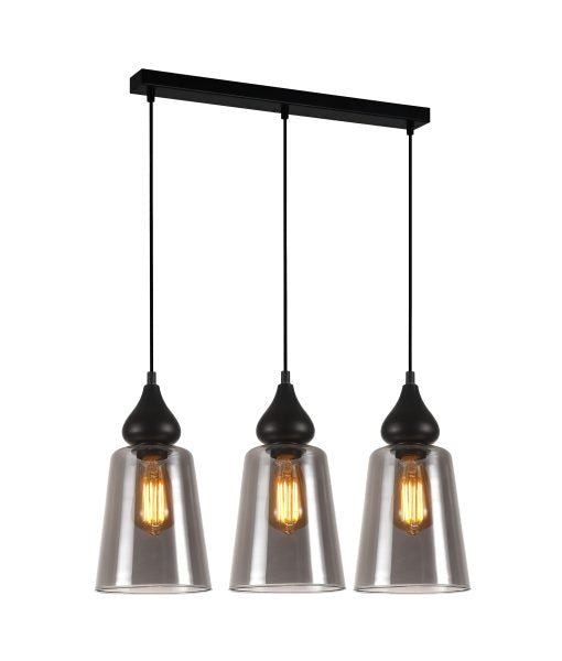 Interior Ellipse Glass Shape 3 Light Island Pendant Black Smoke - JEREZ2X3S-Island Pendant Lights-CLA Lighting