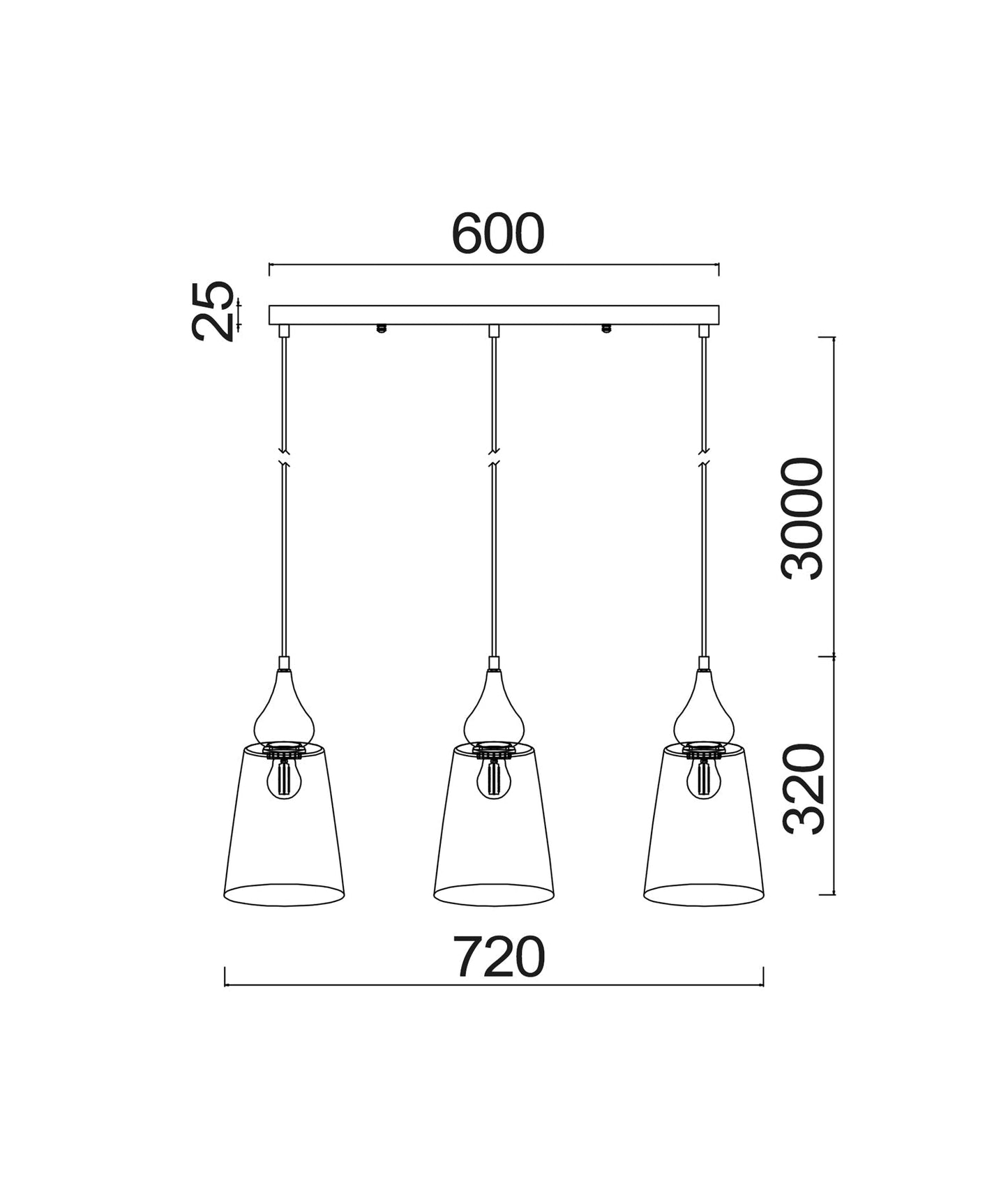 Interior Ellipse Glass Shape 3 Light Island Pendant Black Smoke - JEREZ2X3S-Island Pendant Lights-CLA Lighting