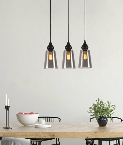 Interior Ellipse Glass Shape 3 Light Island Pendant Black Smoke - JEREZ2X3S-Island Pendant Lights-CLA Lighting