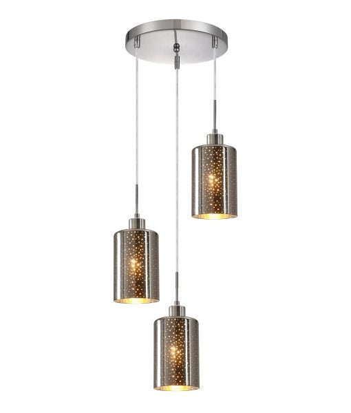 Interior Iron & Chrome Glass With Dotted Effect 3 Light Cluster Pendant - ESPEJO3X3R-Cluster Pendants-CLA Lighting