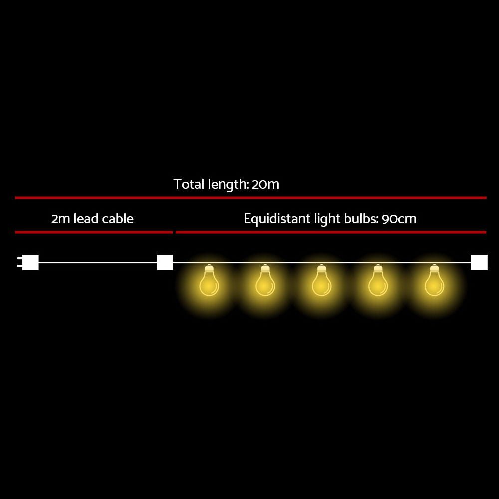 20m Festoon String 20 S14 Lights Plug in Kit Dropli, Occasions > Lights, jingle-jollys-20m-festoon-string-lights-christmas-bulbs-party-wedding-garden-party