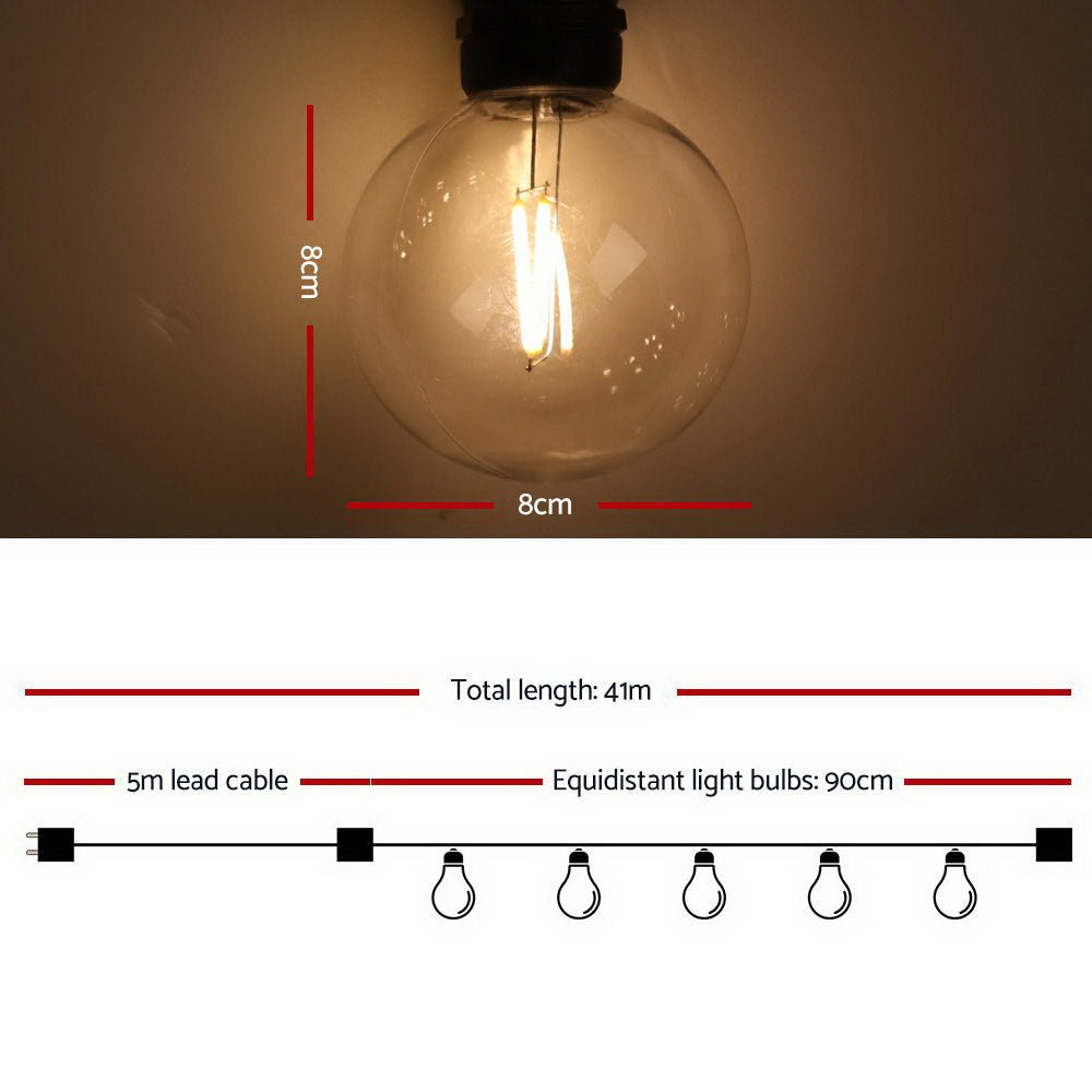 41m LED Festoon String Lights 40 G80 Bulbs Plug in Kit Dropli, Occasions > Lights, jingle-jollys-41m-led-festoon-string-lights-40-bulbs-kits-wedding-party-christmas-g80