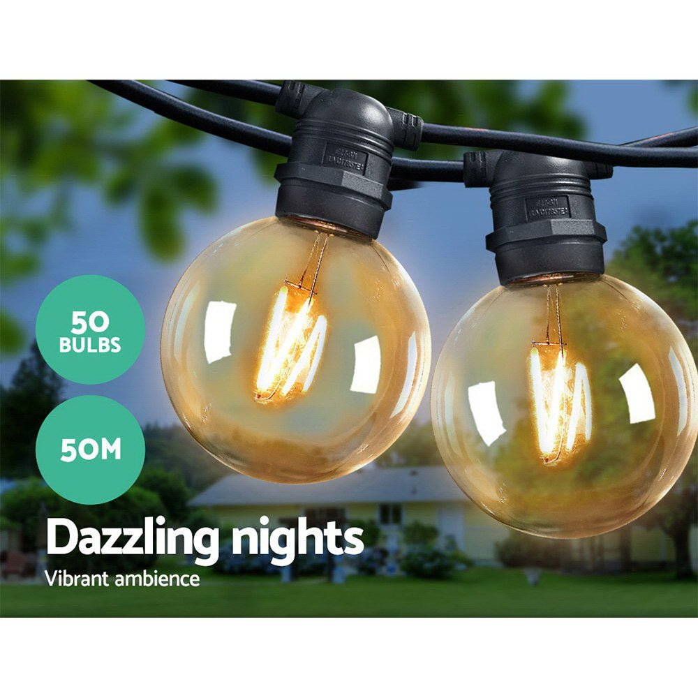 50m LED Festoon String Lights 50 G80 Bulbs Plug in Kits-Occasions > Lights-Dropli