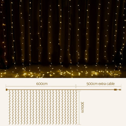 6X3M Christmas Curtain Lights 600LED Warm White-Occasions > Lights-Dropli