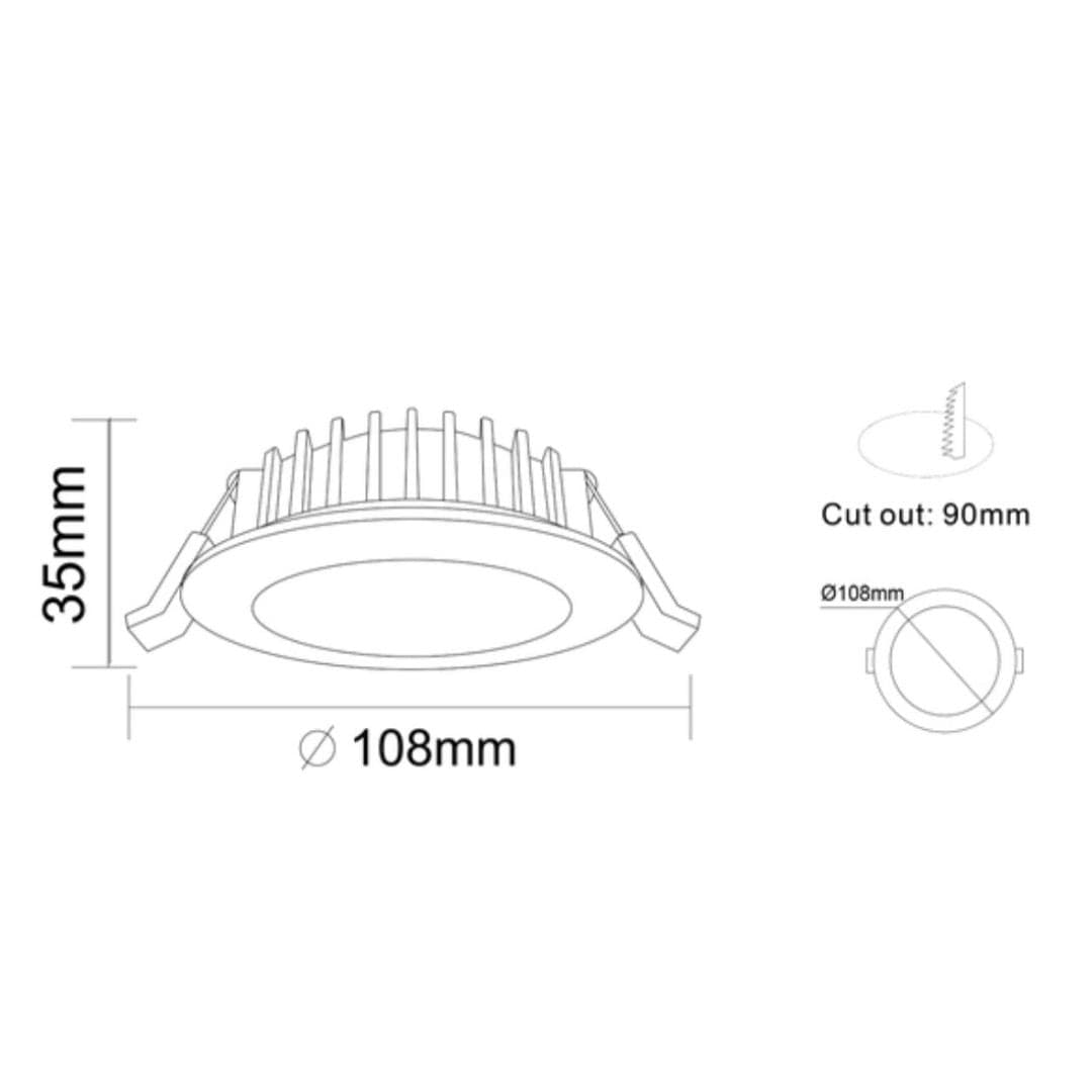 KAKADU 13W Tri-Colour Dimmable LED Downlight 90mm cut out-LED Downlight-Qzao