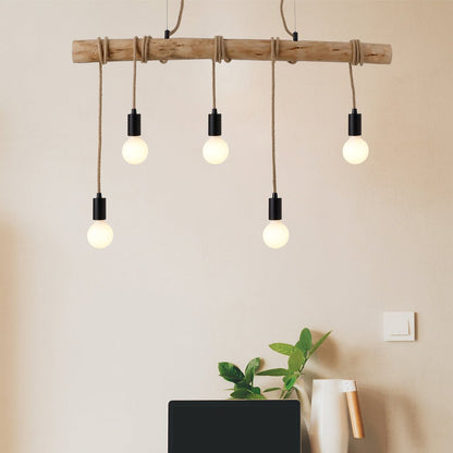 Lea 5 Light Pendant Black & Natural - LL002PL094-Island Pendant Lights-Lexi Lighting