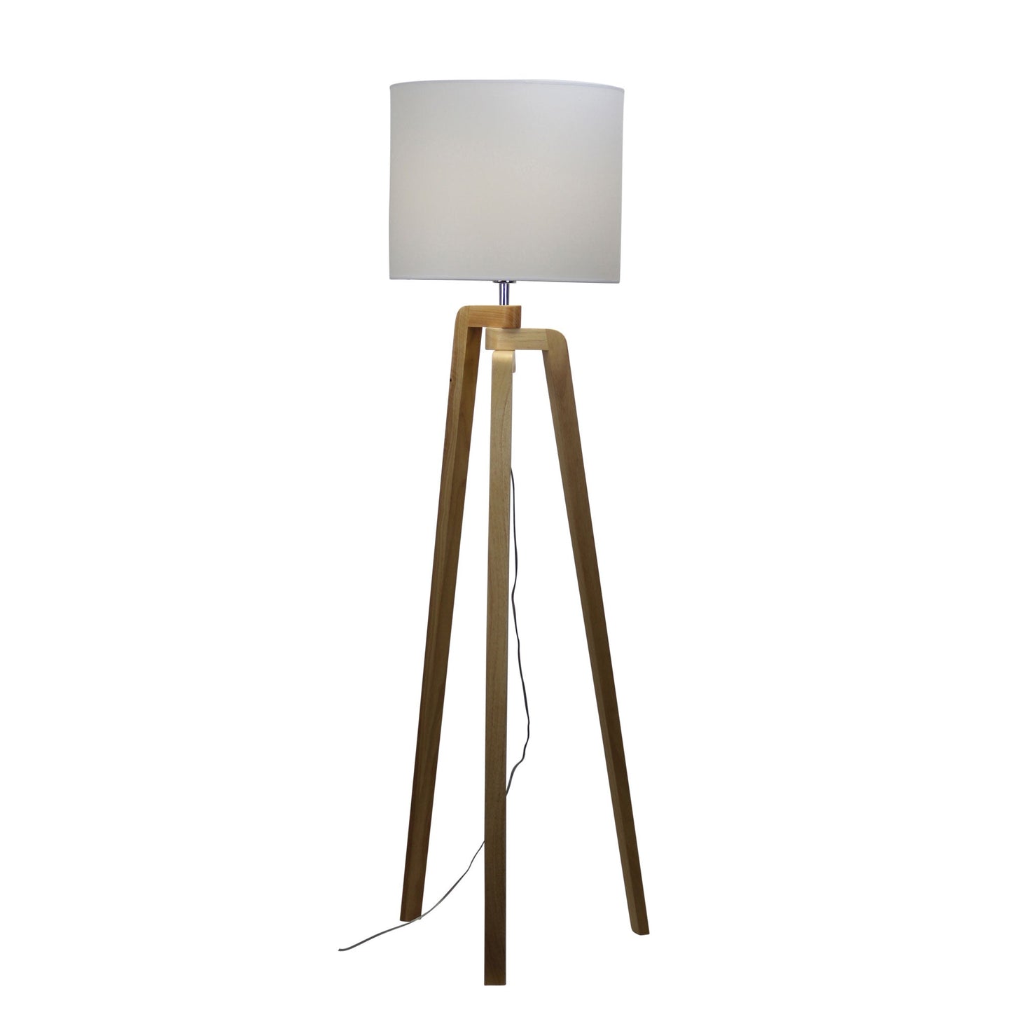 Lund 1 Light Timber Floor Lamp With White Cotton Shade - OL93523WH-Floor Lamps-Oriel Lighting