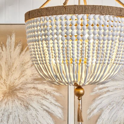 Malabar Beaded Pendant - Large Natural/White-Chandeliers-Cafe Lighting and Living