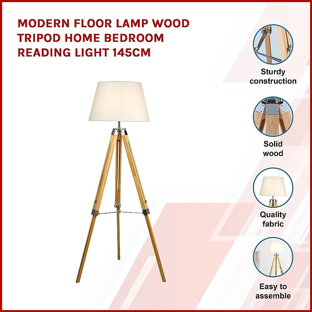 Modern Floor Lamp Wood Tripod Home Bedroom Reading Light 145cm-Home & Garden > Lighting-Koala Lamps and Lighting