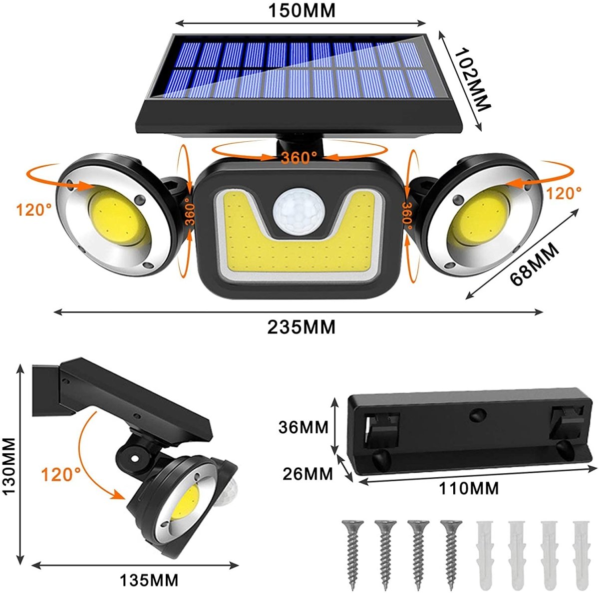 Outdoor Solar Lights with 3 Adjustable Head for Porch Garden Patio Dropli, Home & Garden > Garden Lights, outdoor-solar-lights-with-3-adjustable-head-for-porch-garden-patio