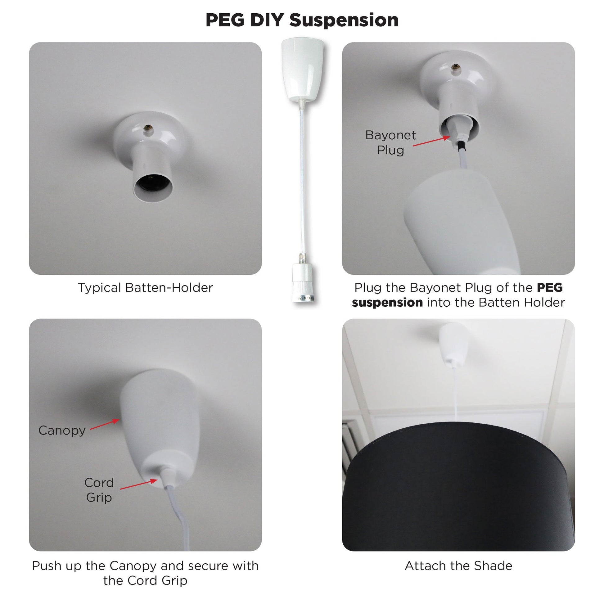 Peg DIY Suspension 1000mm Black - OL2010/100BK-DIY Pendants & Cords-Oriel Lighting