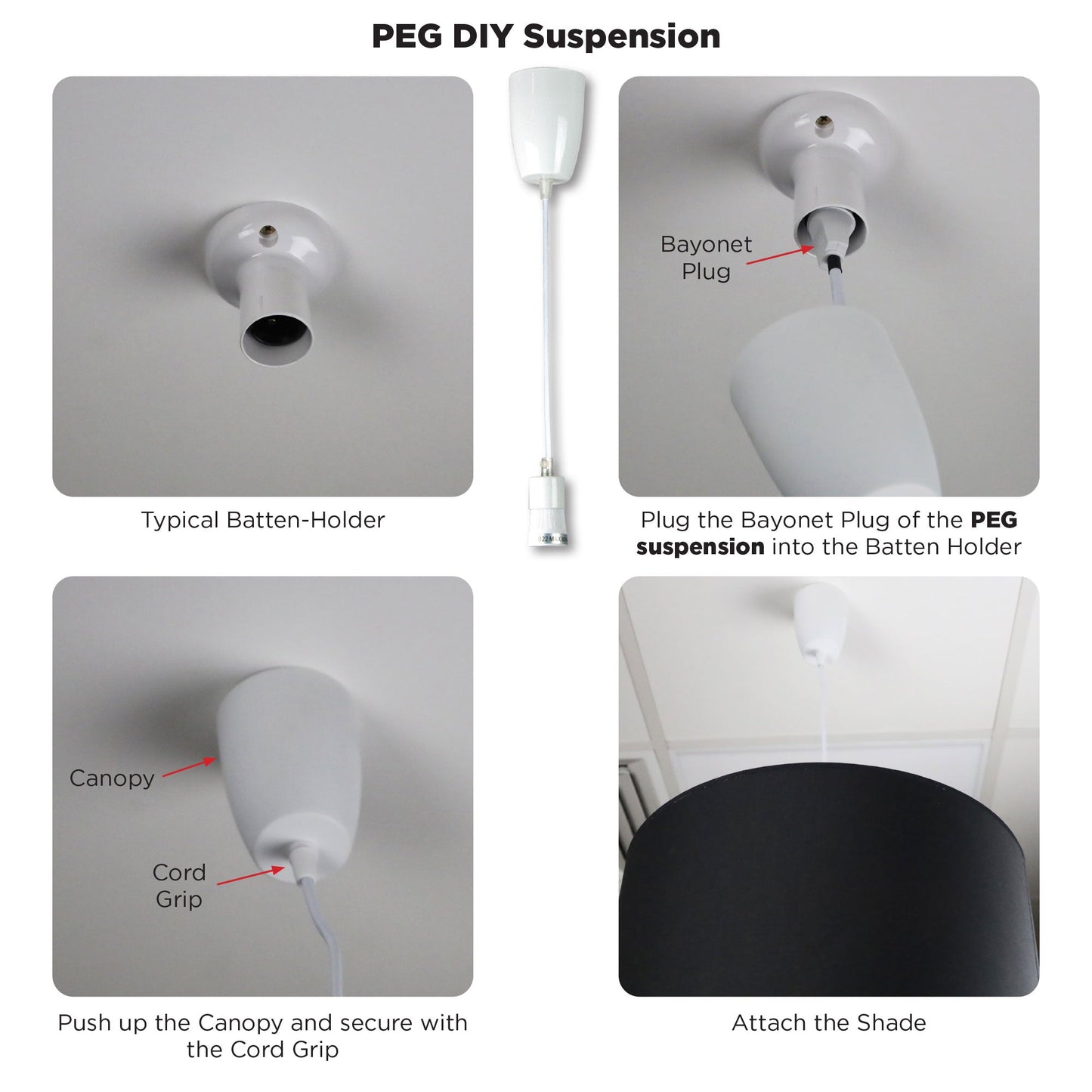 Peg DIY Suspension 300mm Black - OL2010/30BK-DIY Pendants & Cords-Oriel Lighting