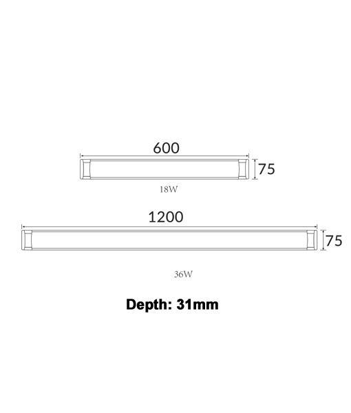 RAZORDM Interior Surface Mounted LED Dimmable Tri-CCT Batten 18W 600mm - RAZORDM001A-LED Batten Lights-CLA Lighting