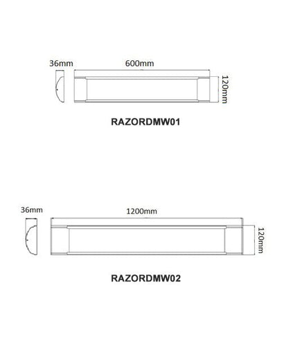 RAZORDMW Interior LED Surface Mounted Dimmable Tri-CCT Wide Batten 18W 600mm - RAZORDMW01-LED Batten Lights-CLA Lighting