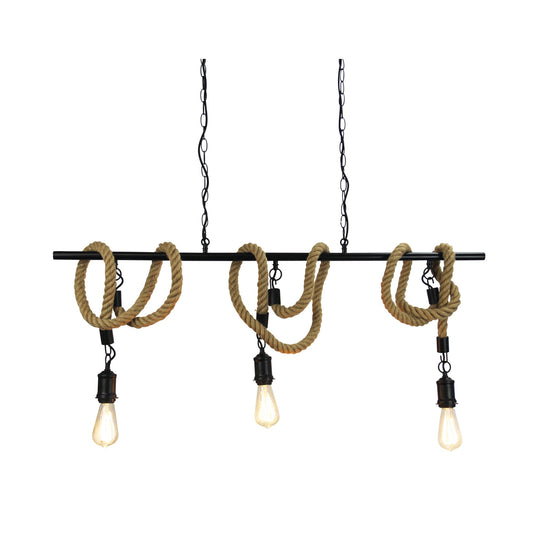 Rope 3 Light Pendant Pendant 1200mm Suspension Black - SL65013BK-Island Pendant Lights-Oriel Lighting