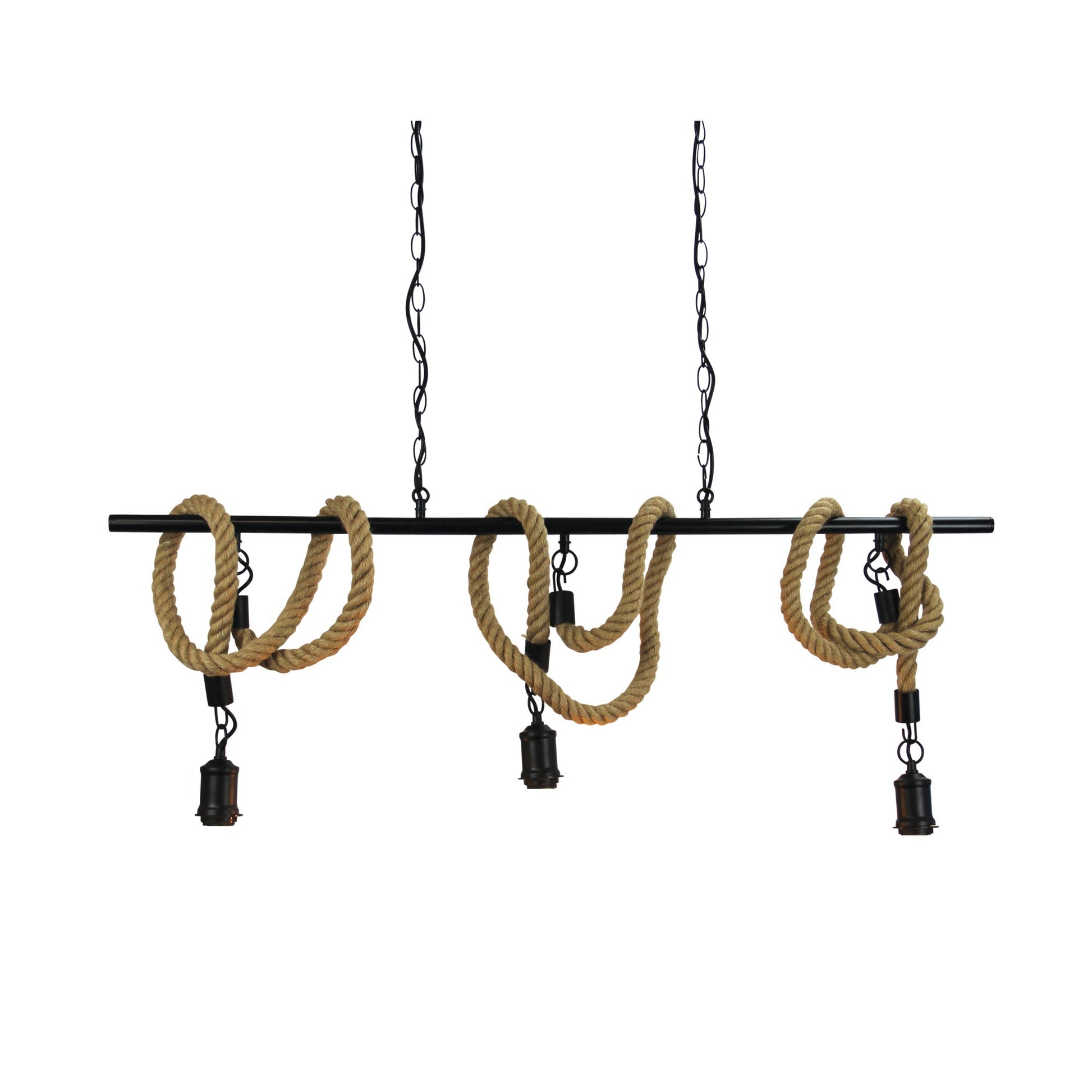 Rope 3 Light Pendant Pendant 1200mm Suspension Black - SL65013BK-Island Pendant Lights-Oriel Lighting