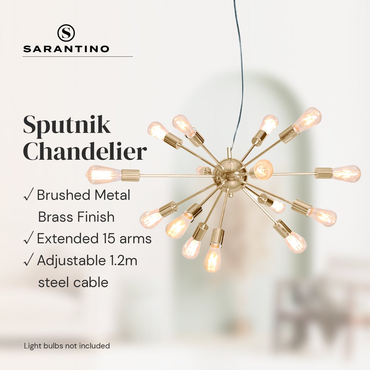 Sarantino 15-Light Sputnik Chandelier in Brass Finish-Home & Garden > Lighting-Koala Lamps and Lighting