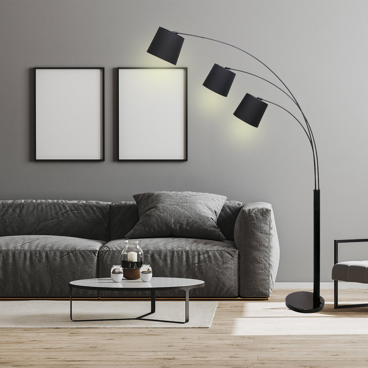 Sarantino 3-Light Arc Floor Lamp Adjustable Black 3 Shades-Home & Garden > Lighting-Koala Lamps and Lighting