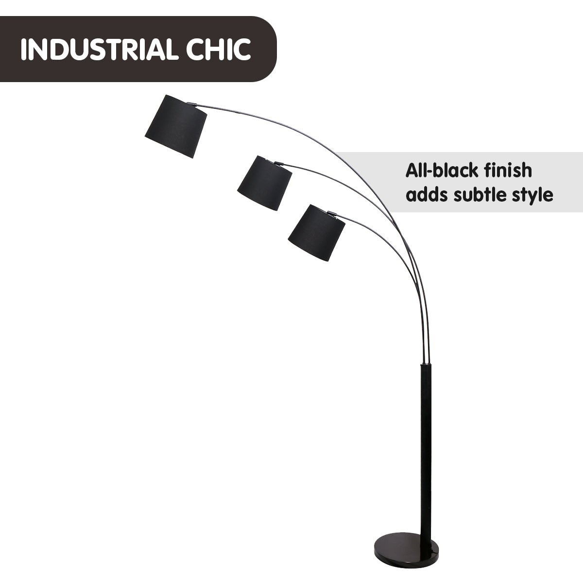 Sarantino 3-Light Arc Floor Lamp Adjustable Black 3 Shades-Home & Garden > Lighting-Koala Lamps and Lighting