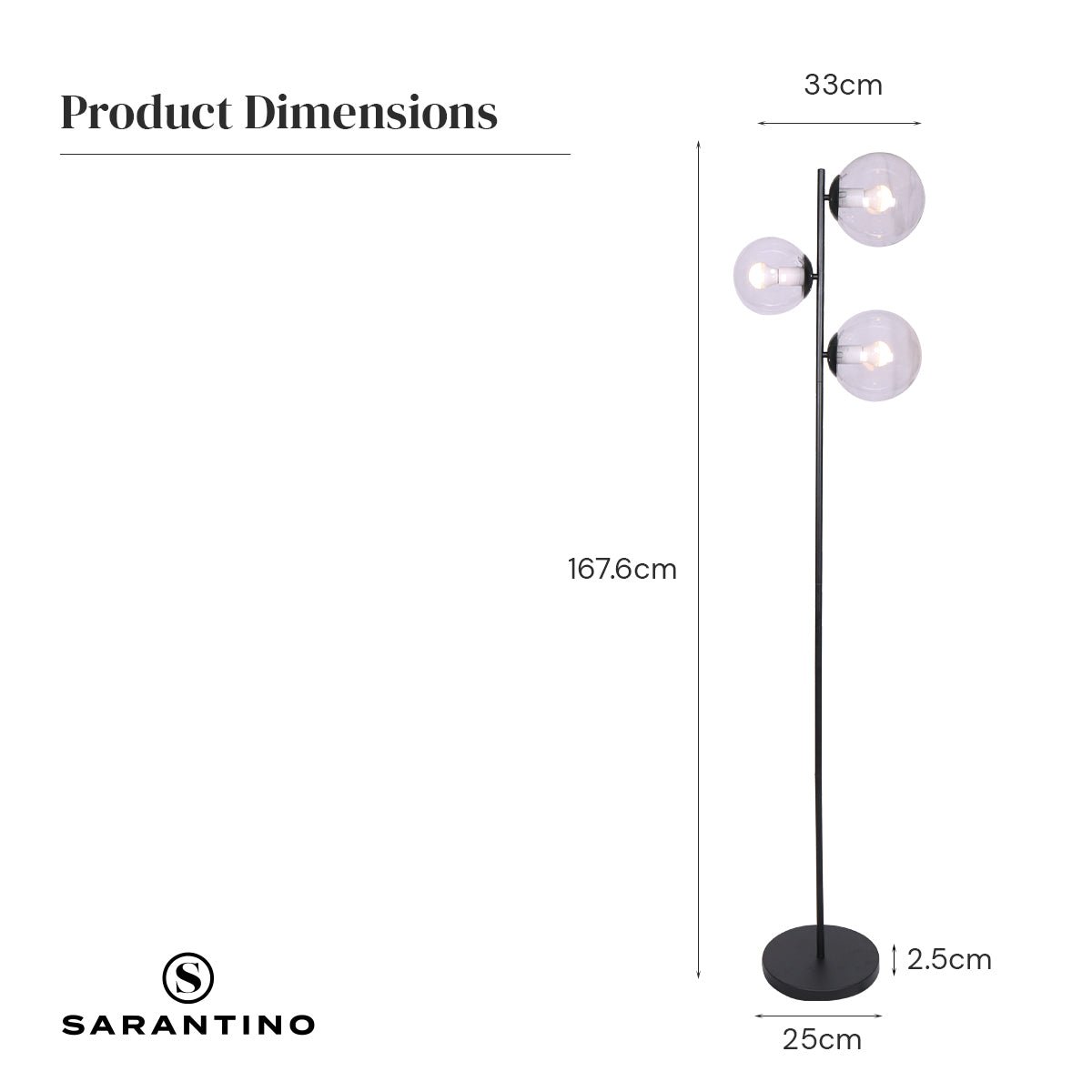 Sarantino 3-Light Black Metal Floor Lamp-Home & Garden > Lighting-Koala Lamps and Lighting