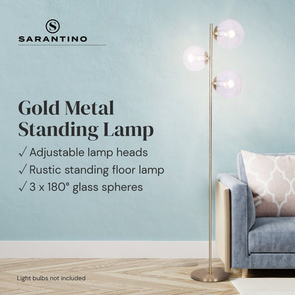 Sarantino 3-Light Gold Metal Floor Lamp with Glass Shades-Home & Garden > Lighting-Koala Lamps and Lighting