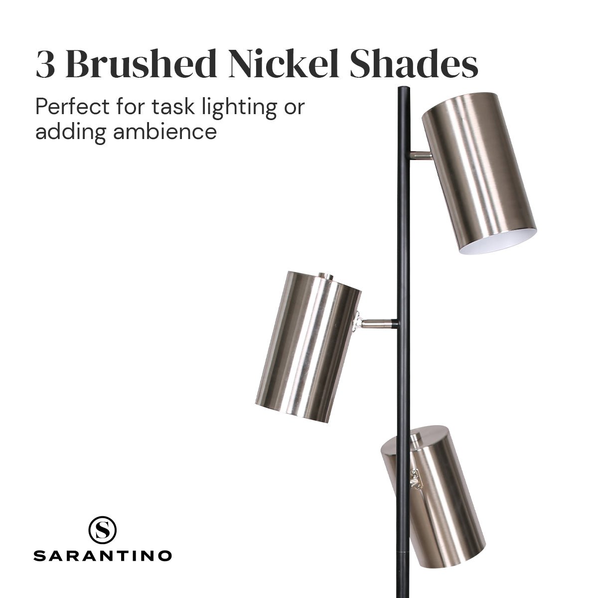 Sarantino 3-Shade Metal Floor Lamp Nickel & Matte Black Finish-Home & Garden > Lighting-Koala Lamps and Lighting