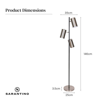 Sarantino 3-Shade Metal Floor Lamp Nickel & Matte Black Finish-Home & Garden > Lighting-Koala Lamps and Lighting