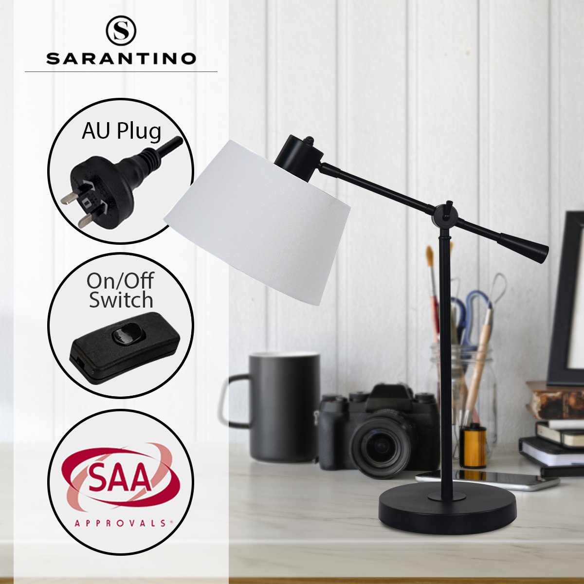 Sarantino Adjustable Metal Table Lamp In Black-Home & Garden > Lighting-Koala Lamps and Lighting