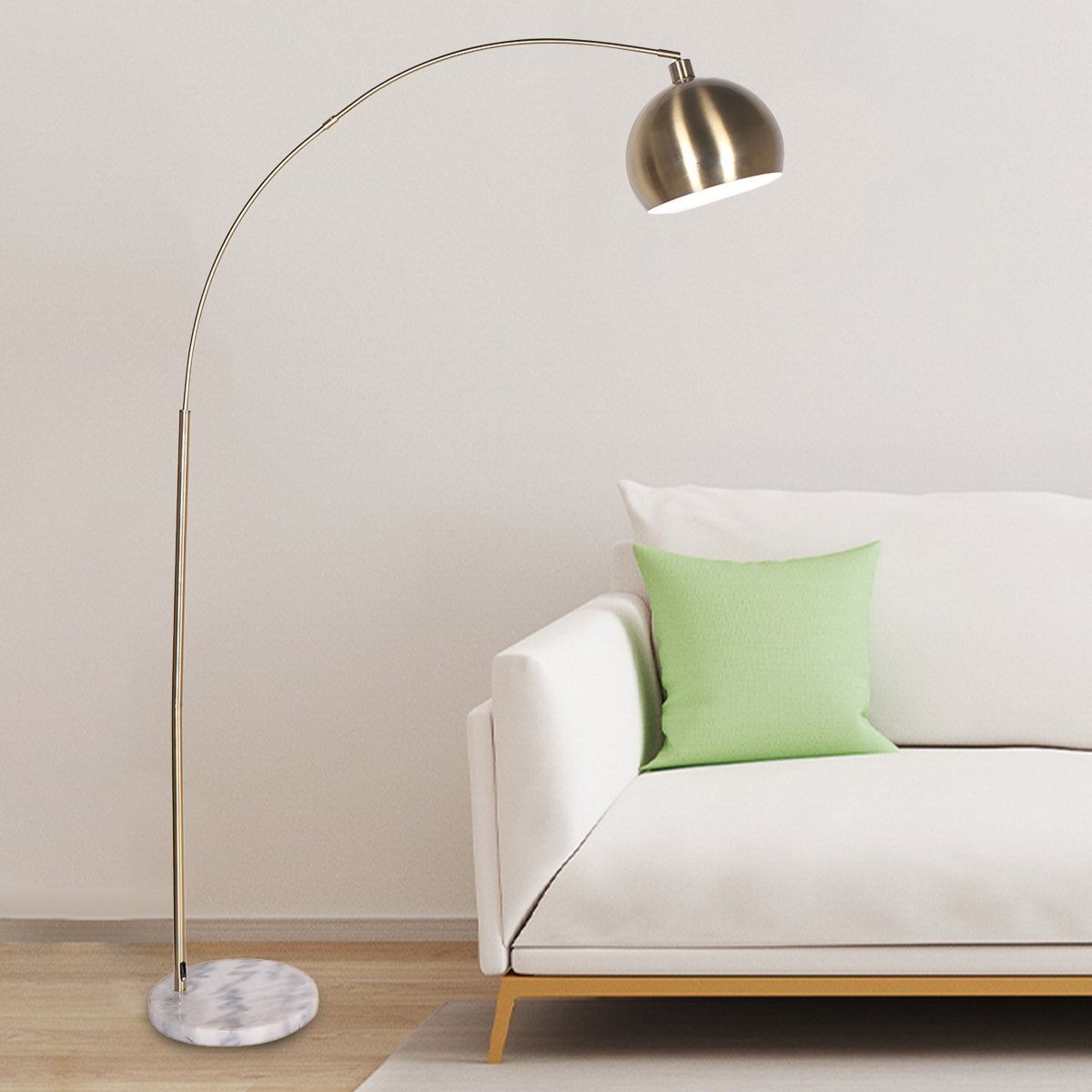 Sarantino Arc Floor Lamp Antique Brass Finish with Marble Base-Home & Garden > Lighting-Koala Lamps and Lighting