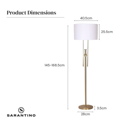 Sarantino Brushed Gold Height-Adjustable Metal Floor Lamp-Home & Garden > Lighting-Koala Lamps and Lighting