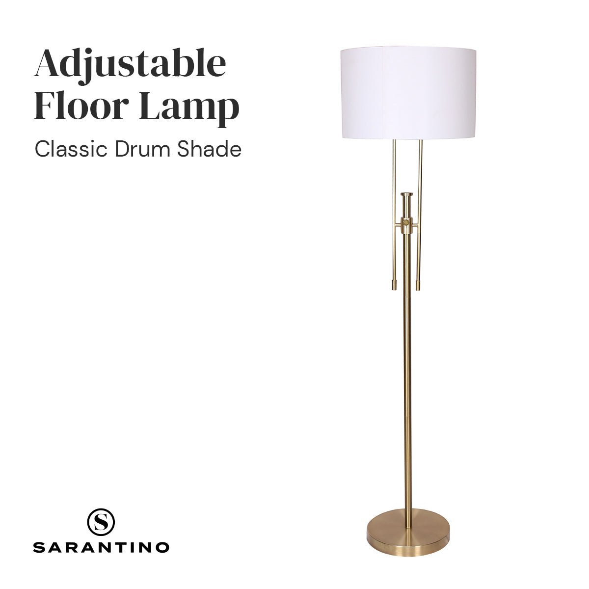 Sarantino Brushed Gold Height-Adjustable Metal Floor Lamp-Home & Garden > Lighting-Koala Lamps and Lighting