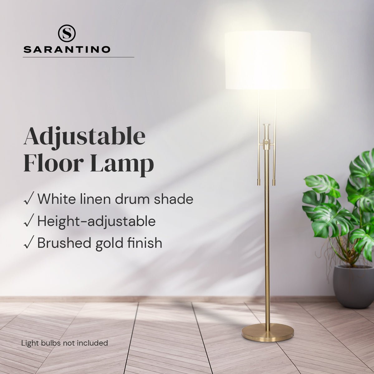 Sarantino Brushed Gold Height-Adjustable Metal Floor Lamp-Home & Garden > Lighting-Koala Lamps and Lighting