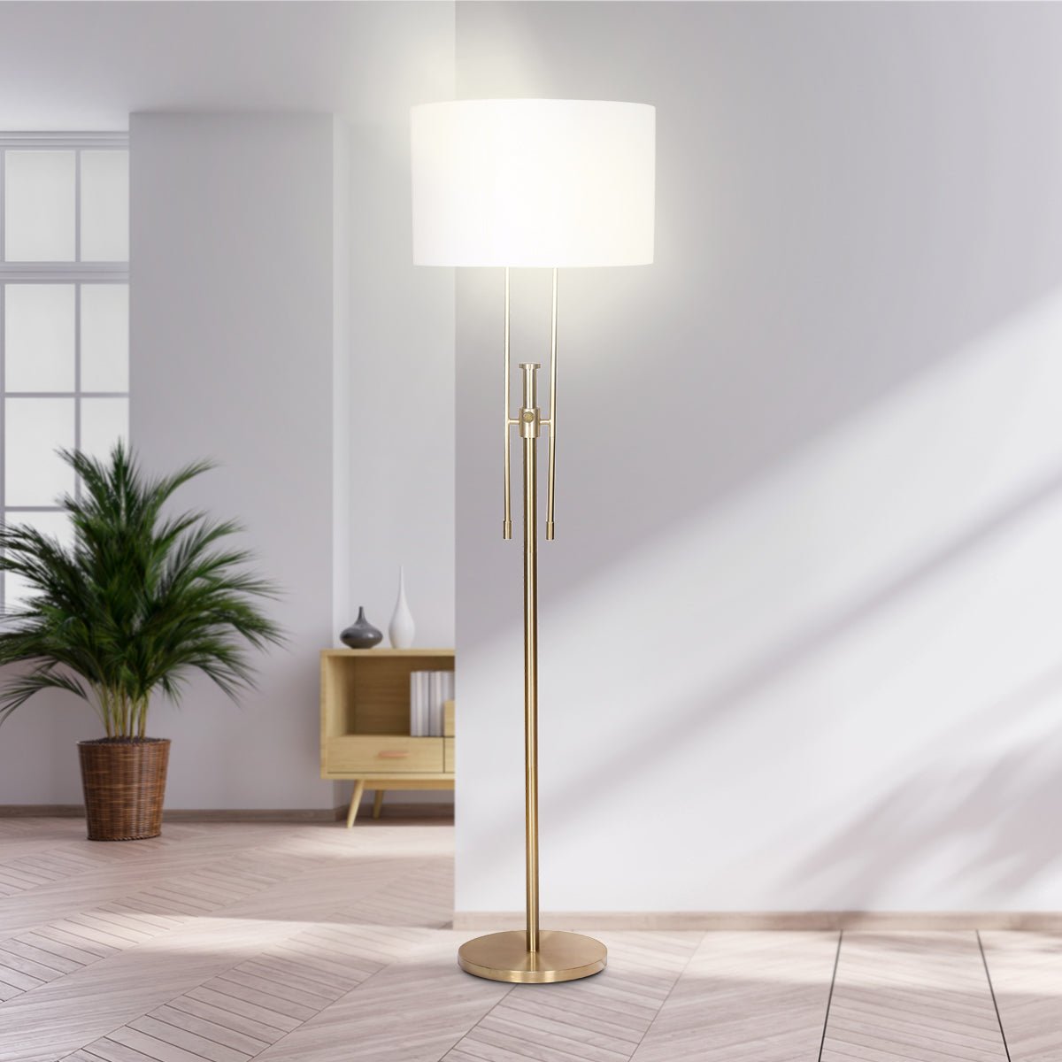 Sarantino Brushed Gold Height-Adjustable Metal Floor Lamp-Home & Garden > Lighting-Koala Lamps and Lighting