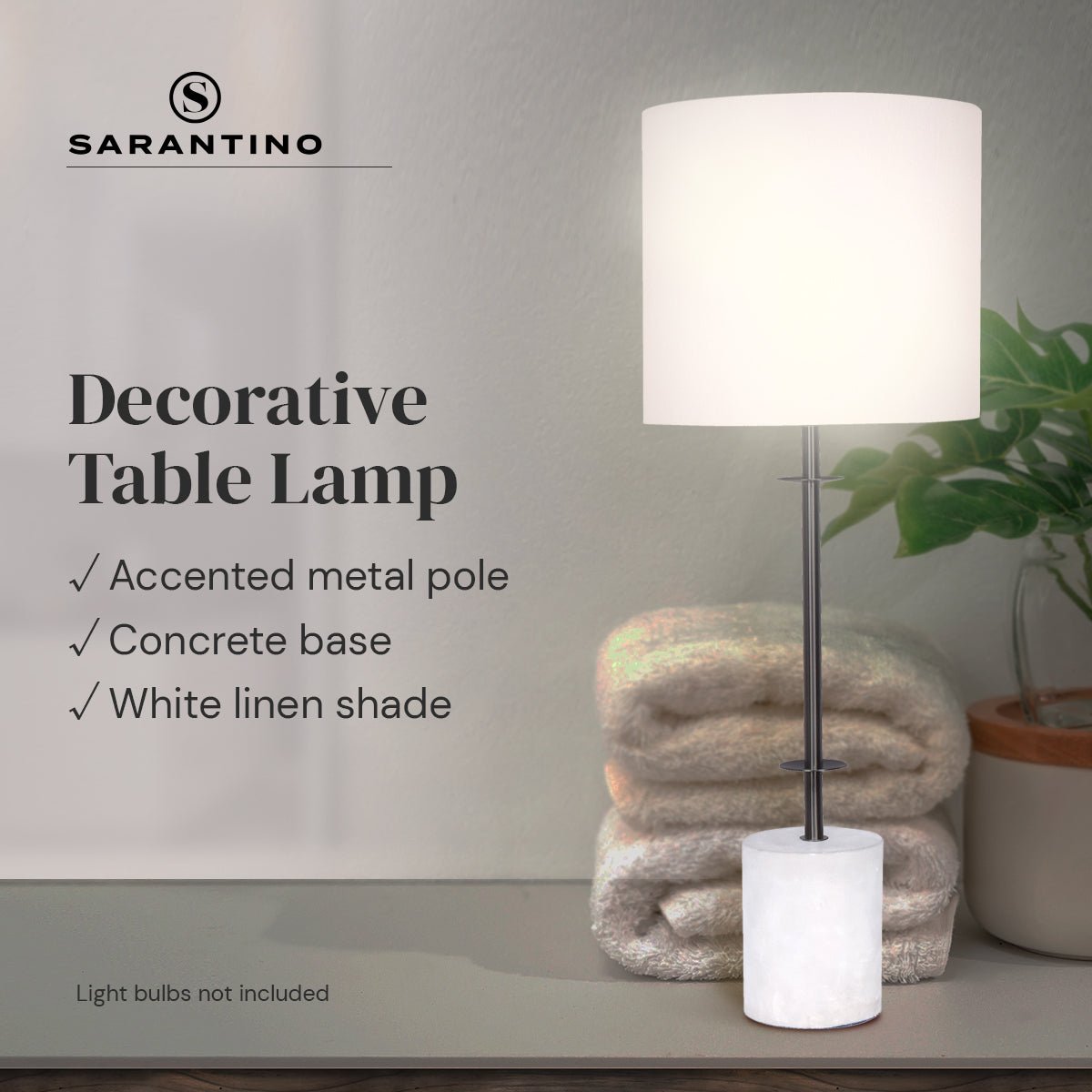 Sarantino Concrete & Metal Table Lamp with Off-White Linen Shade-Home & Garden > Lighting-Koala Lamps and Lighting