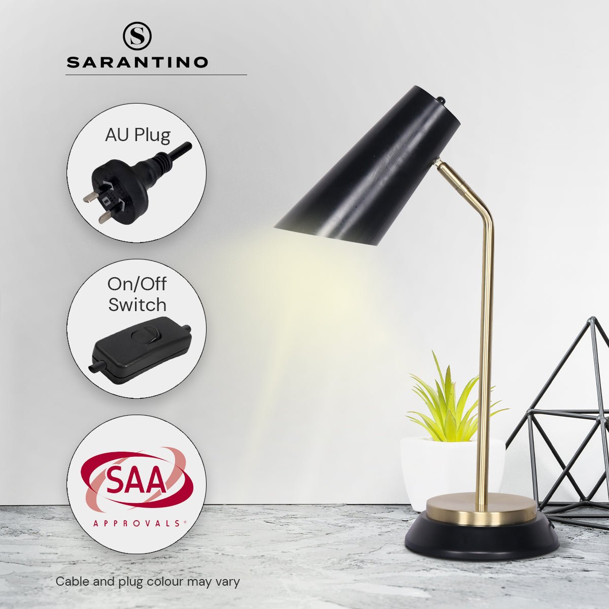 Sarantino Electric Reading Light Table Lamp Brass Finish - Black-Home & Garden > Lighting-Koala Lamps and Lighting