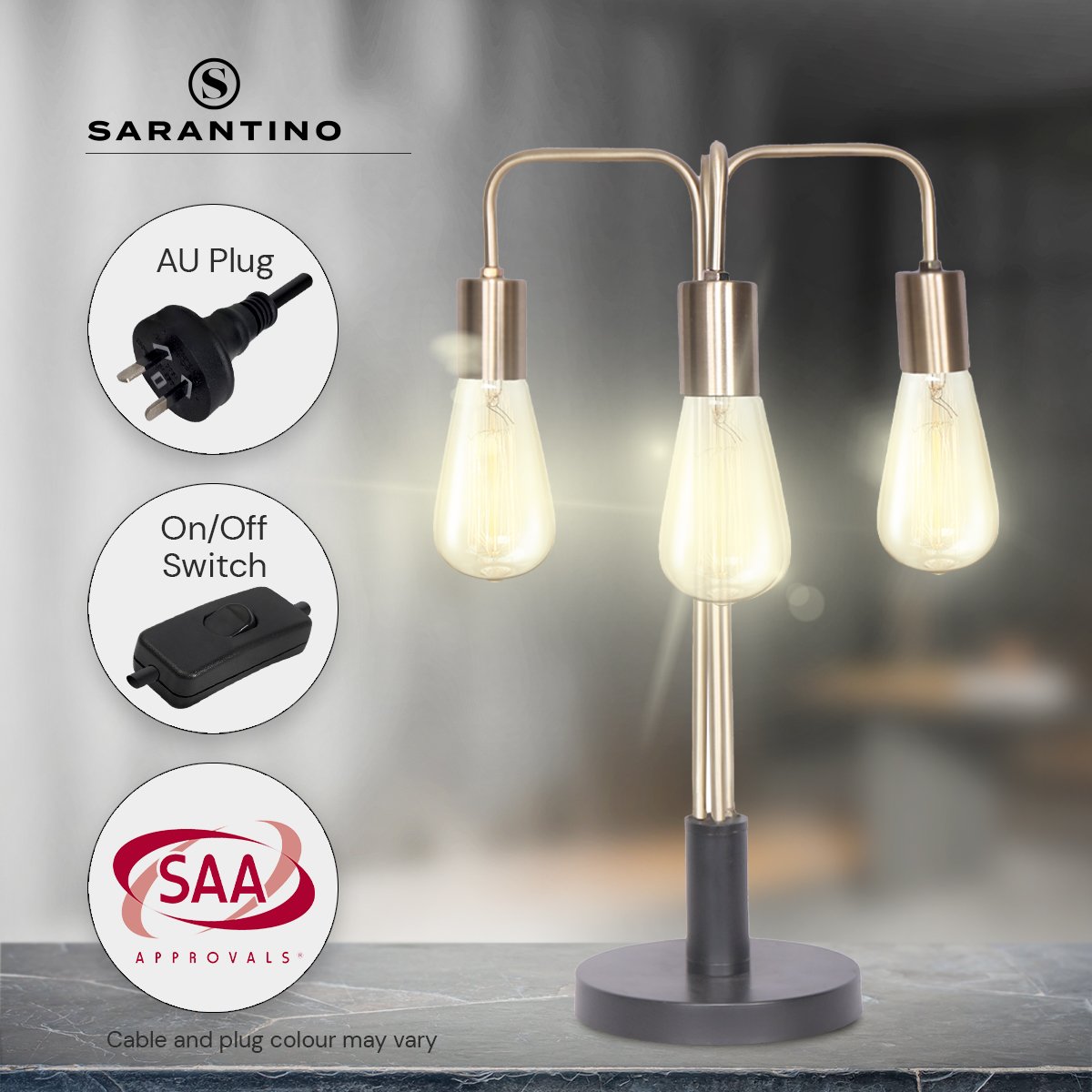 Sarantino Exposed Bulb Industrial Table Lamp-Home & Garden > Lighting-Koala Lamps and Lighting