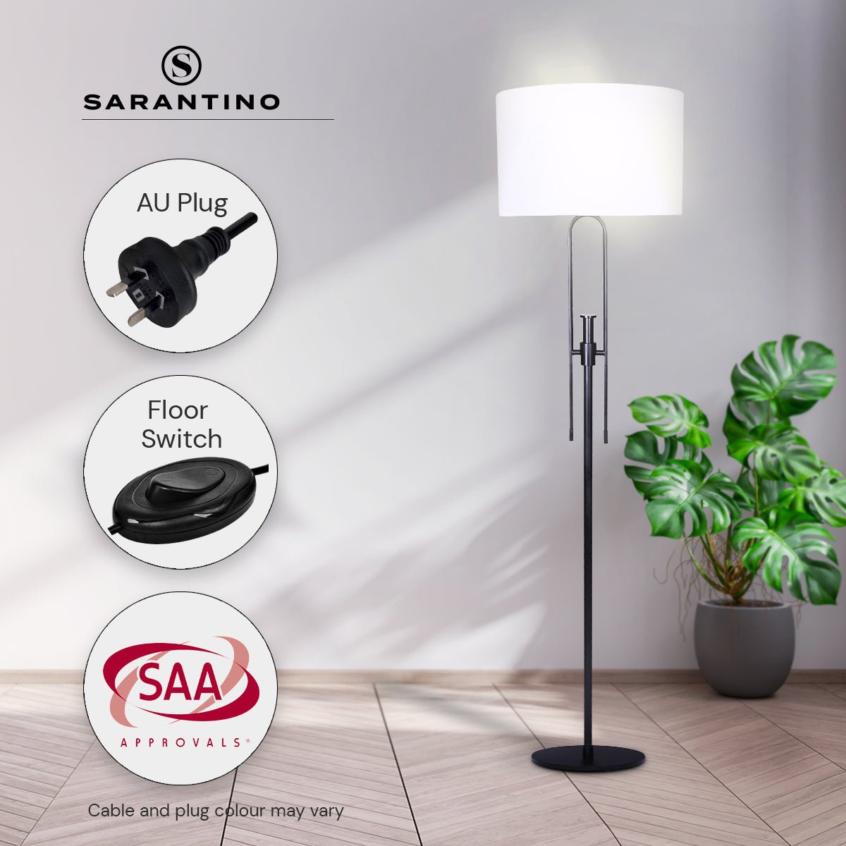 Sarantino Height-Adjustable Metal Floor Lamp Matte Black-Home & Garden > Lighting-Koala Lamps and Lighting