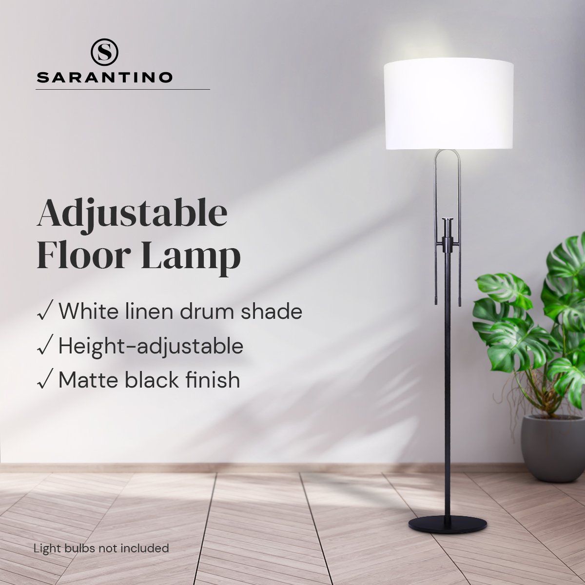 Sarantino Height-Adjustable Metal Floor Lamp Matte Black-Home & Garden > Lighting-Koala Lamps and Lighting