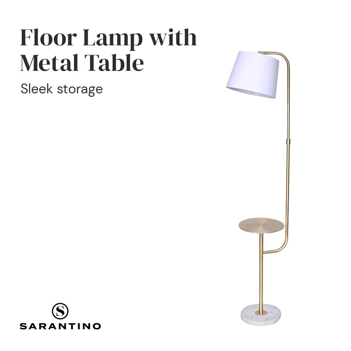 Sarantino Marble & Metal End Table Top Floor Lamp-Home & Garden > Lighting-Koala Lamps and Lighting