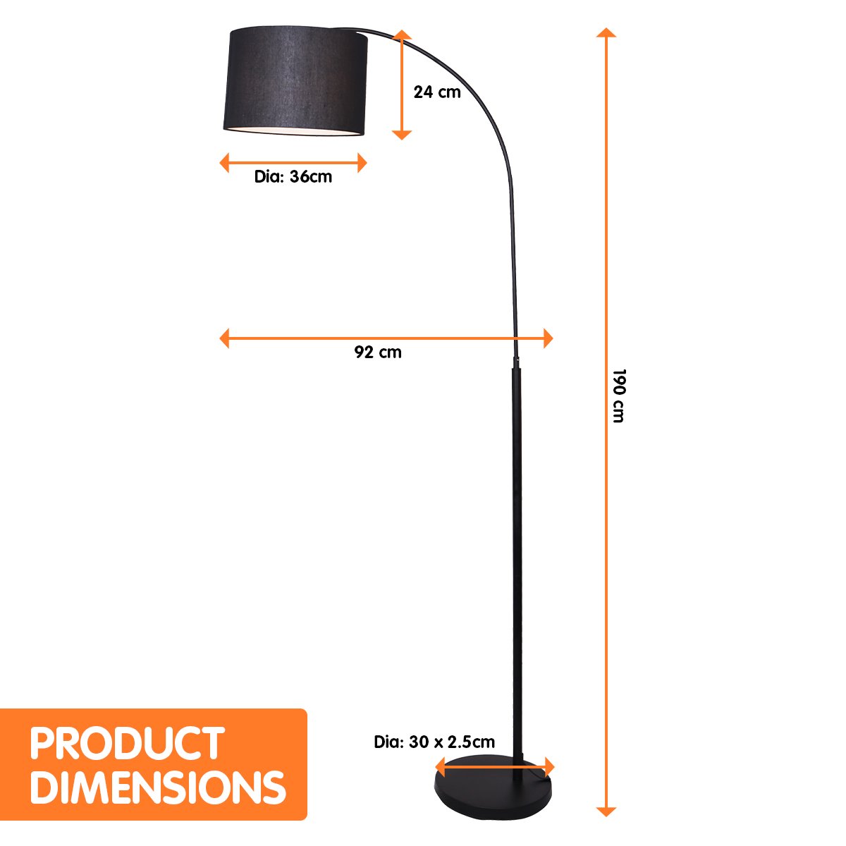 Sarantino Metal Arc Arm Floor Lamp Shade Black-Home & Garden > Lighting-Koala Lamps and Lighting