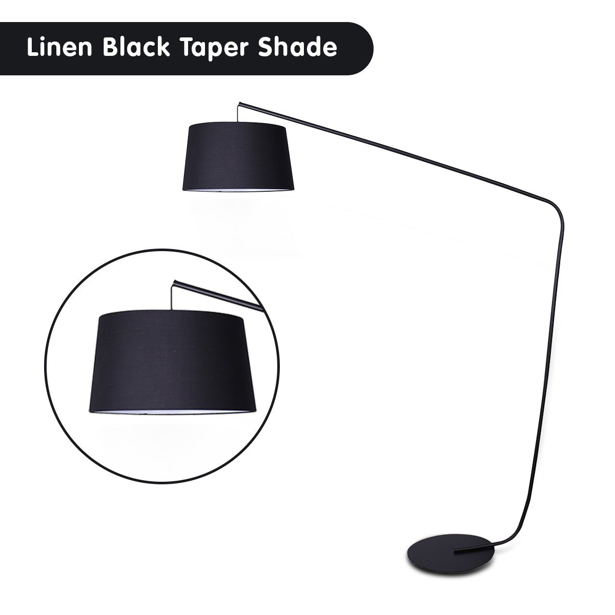 Sarantino Metal Arc Floor Lamp in Black Finish with Linen Taper Shade-Home & Garden > Lighting-Koala Lamps and Lighting