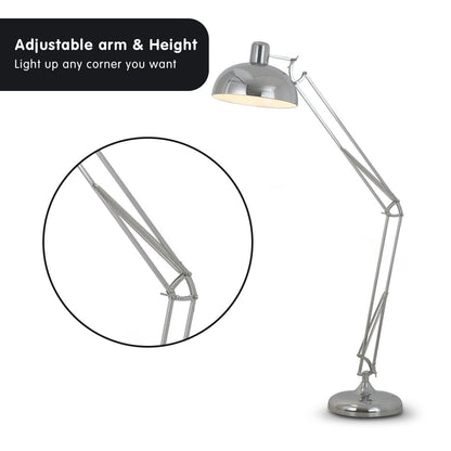 Sarantino Metal Architect Floor Lamp Shade Adjustable Height - Chrome-Home & Garden > Lighting-Koala Lamps and Lighting