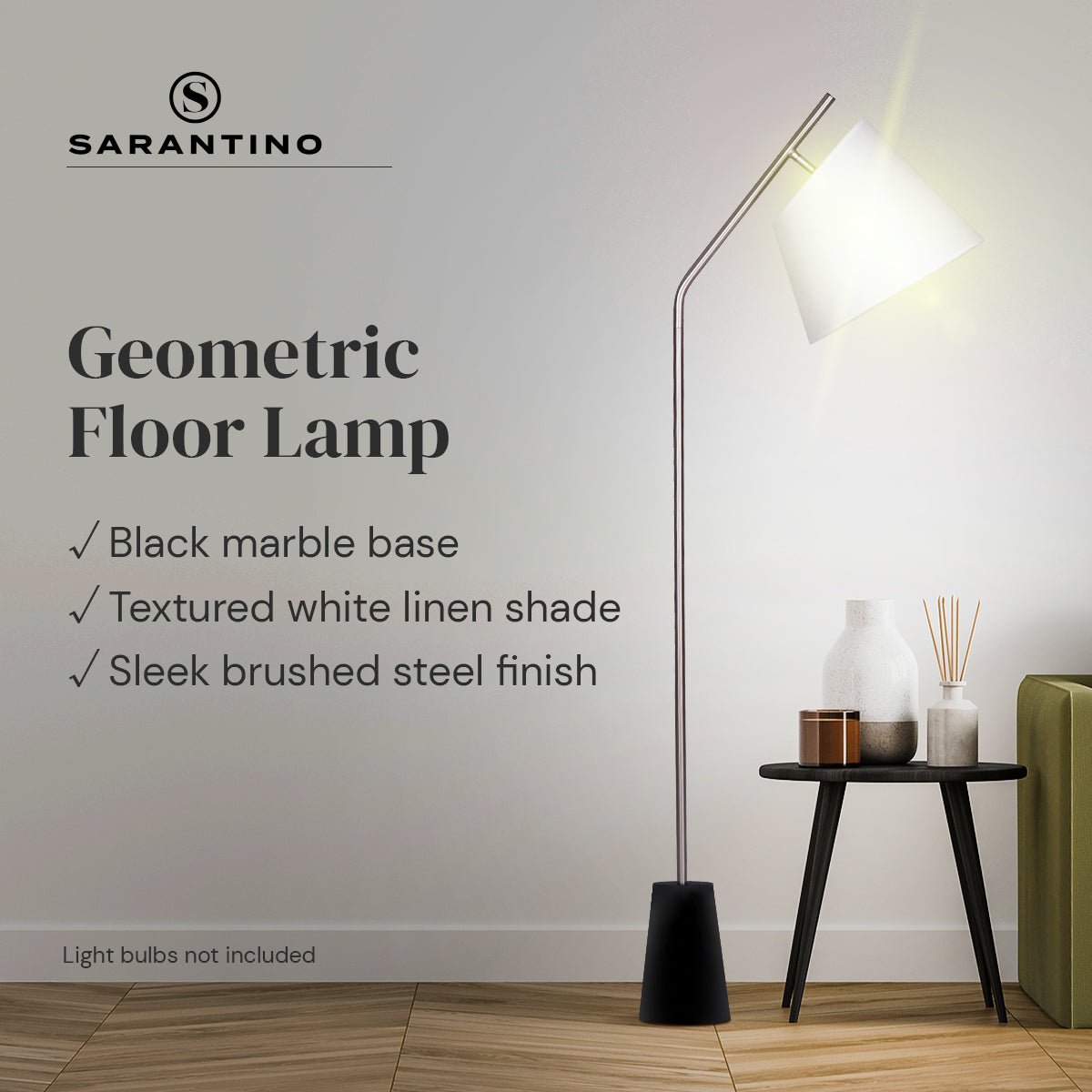 Sarantino Metal Floor Lamp Nickel Finish with Black Marble Base-Home & Garden > Lighting-Koala Lamps and Lighting