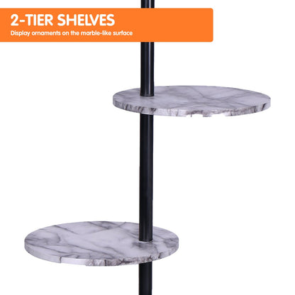 Sarantino Metal Floor Lamp Shade Black Post in Marble Finish Shelves-Home & Garden > Lighting-Koala Lamps and Lighting