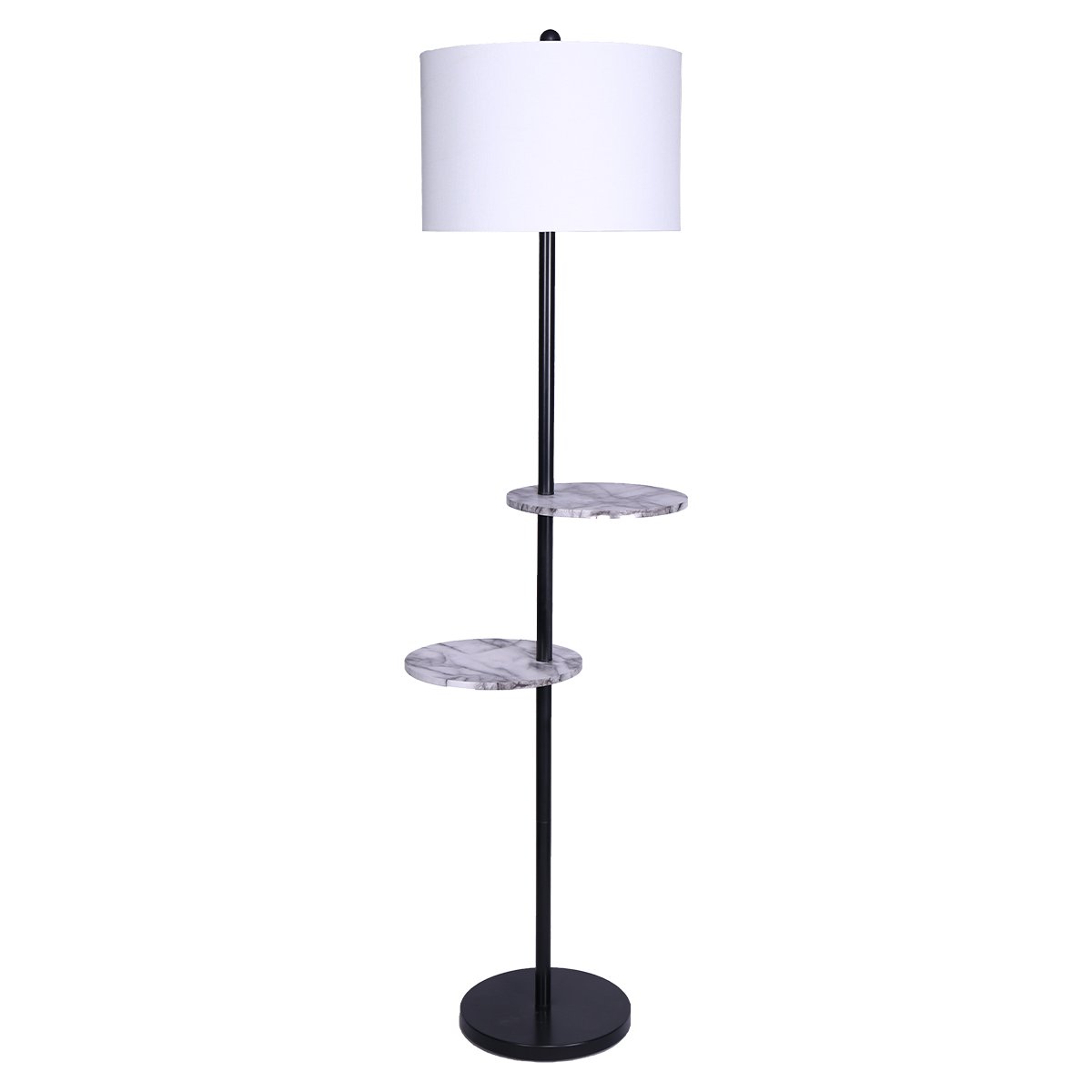 Sarantino Metal Floor Lamp Shade Black Post in Marble Finish Shelves-Home & Garden > Lighting-Koala Lamps and Lighting