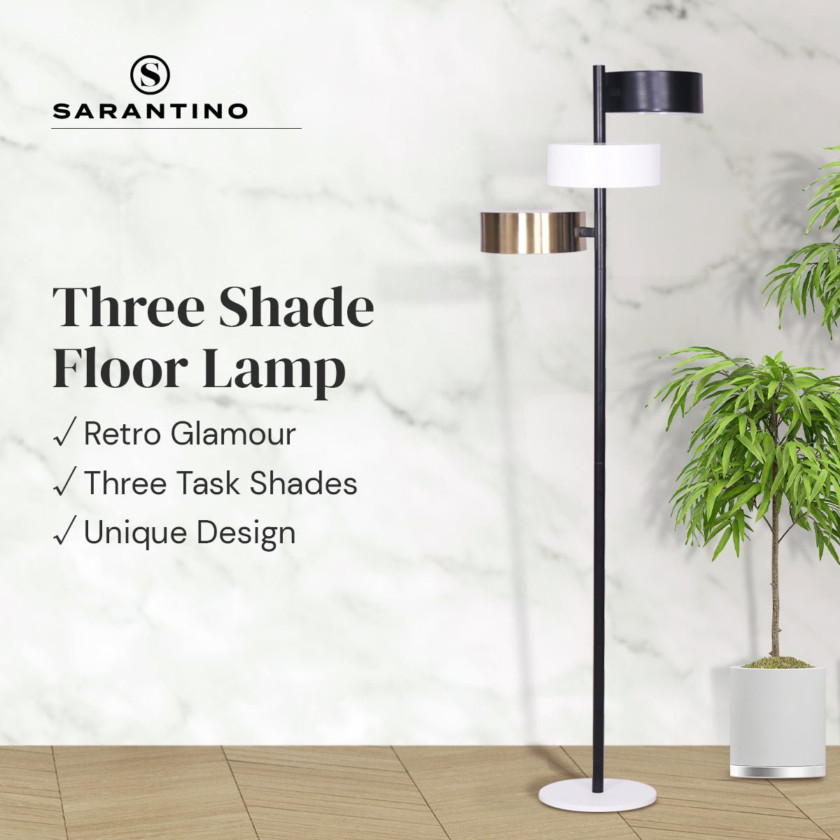 Sarantino Metal Floor Lamp with 3 Swirl Shades-Home & Garden > Lighting-Koala Lamps and Lighting